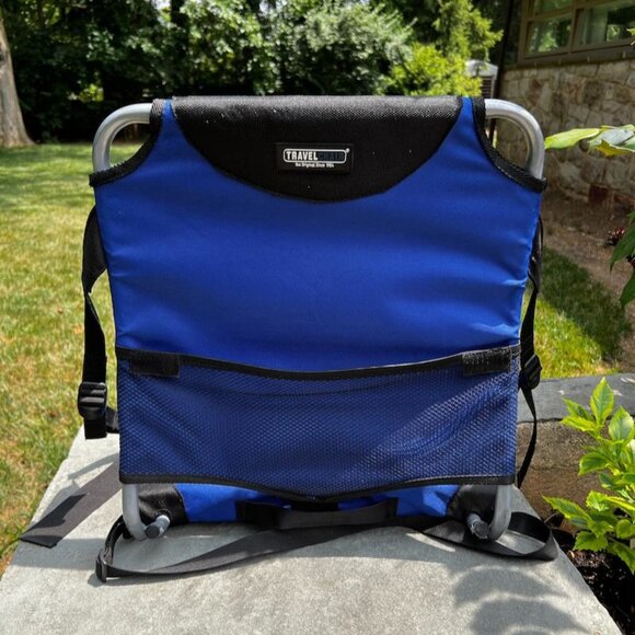 Travel Stadium Chair 1669 Bleacher Concerts Folding Carry Strap Blue Mesh Pocket - Picture 3 of 15